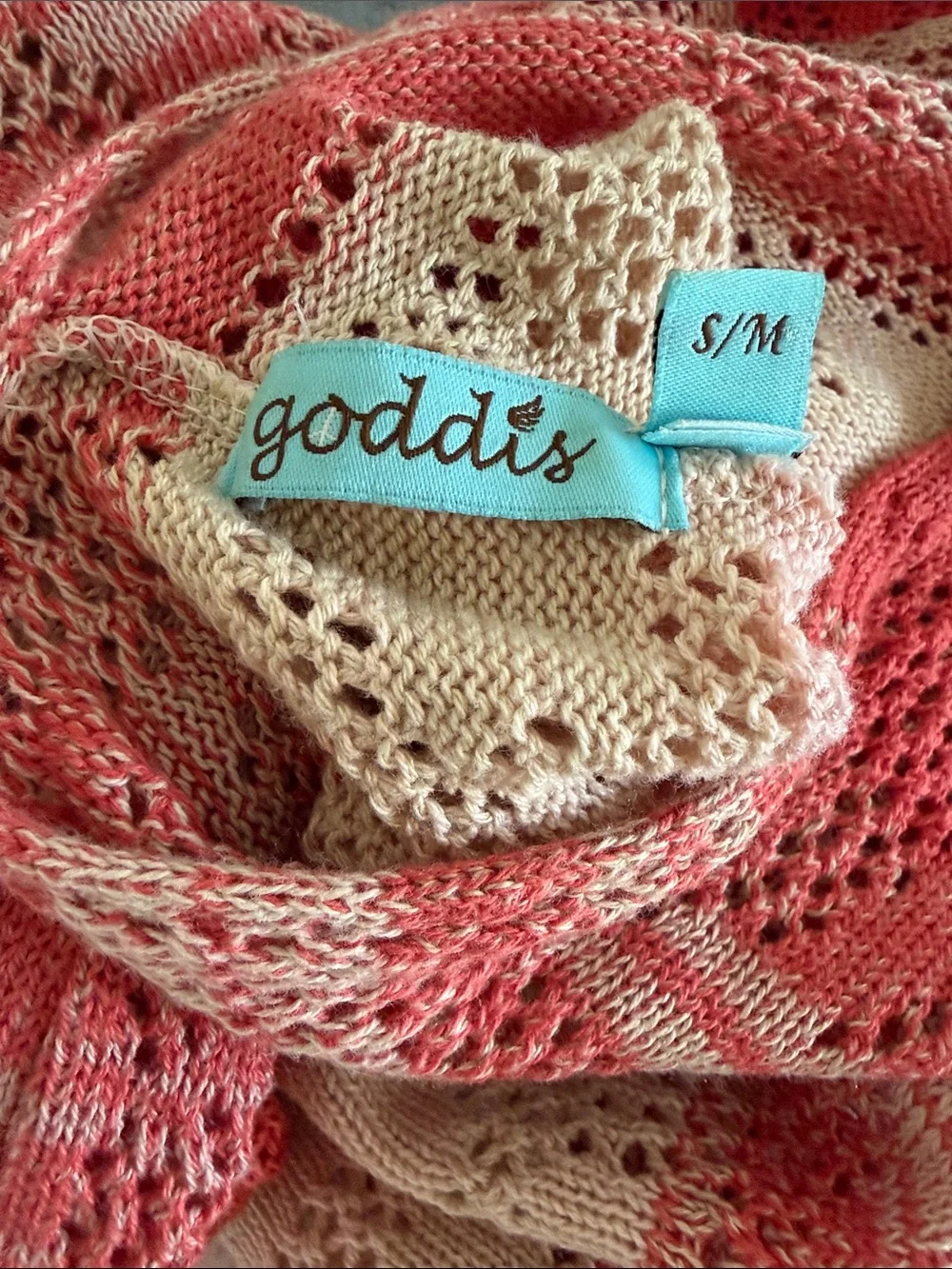 Goddis Lightweight Crochet Fringe Shawl - Peach & Coral